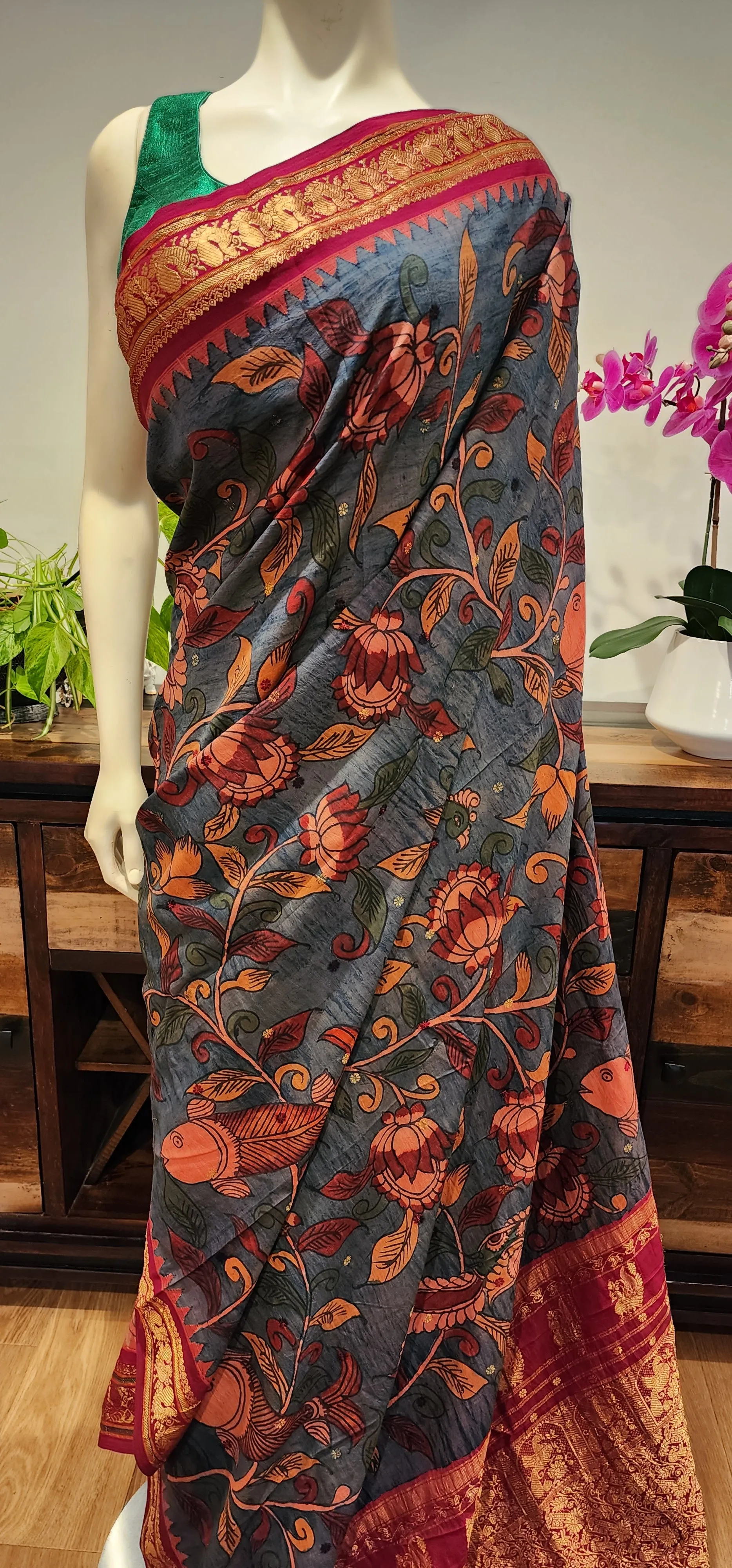 Pen kalamkari Gadwal Silk Saree Collection W/ Custom Blouse.