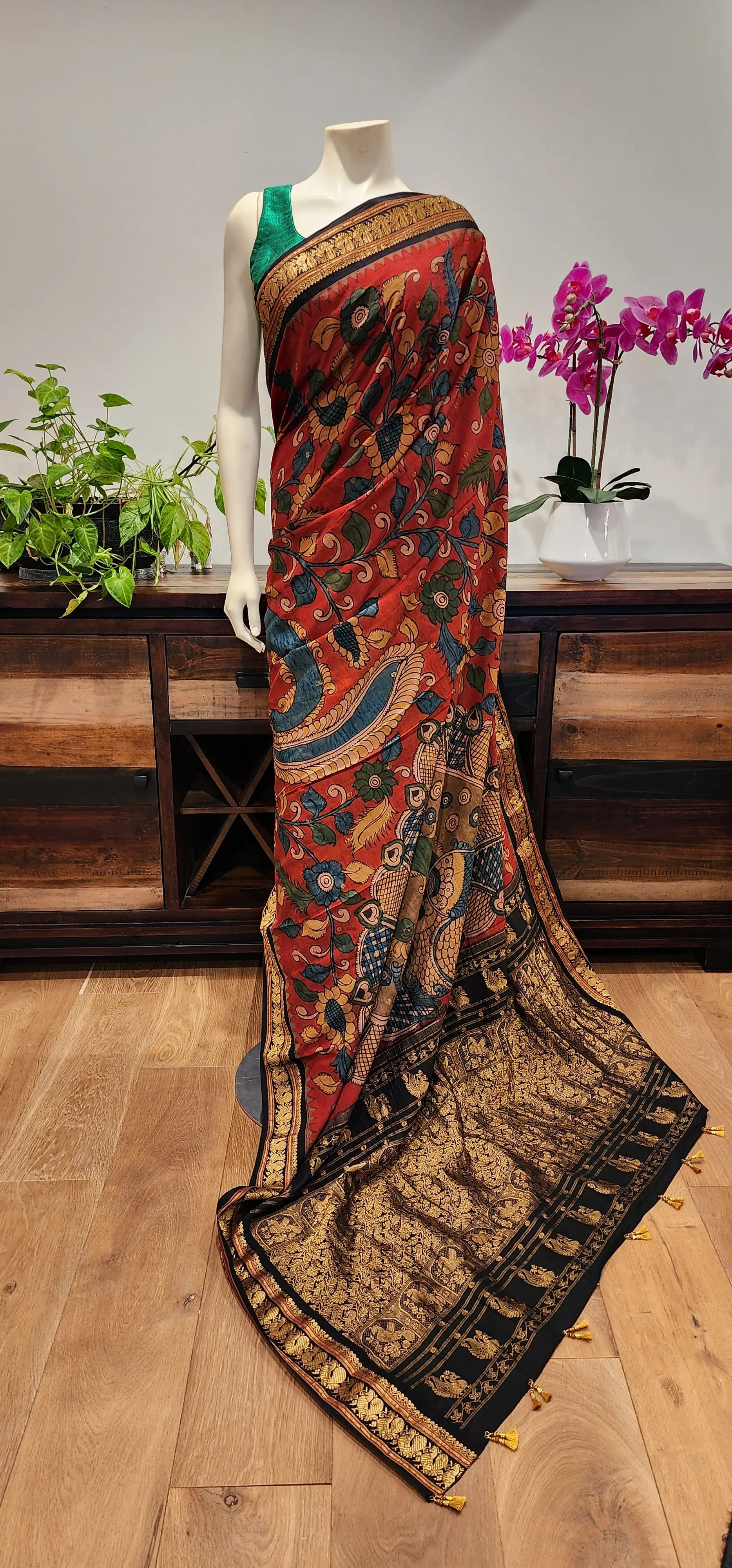 Pen kalamkari Gadwal Silk Saree Collection W/ Custom Blouse.