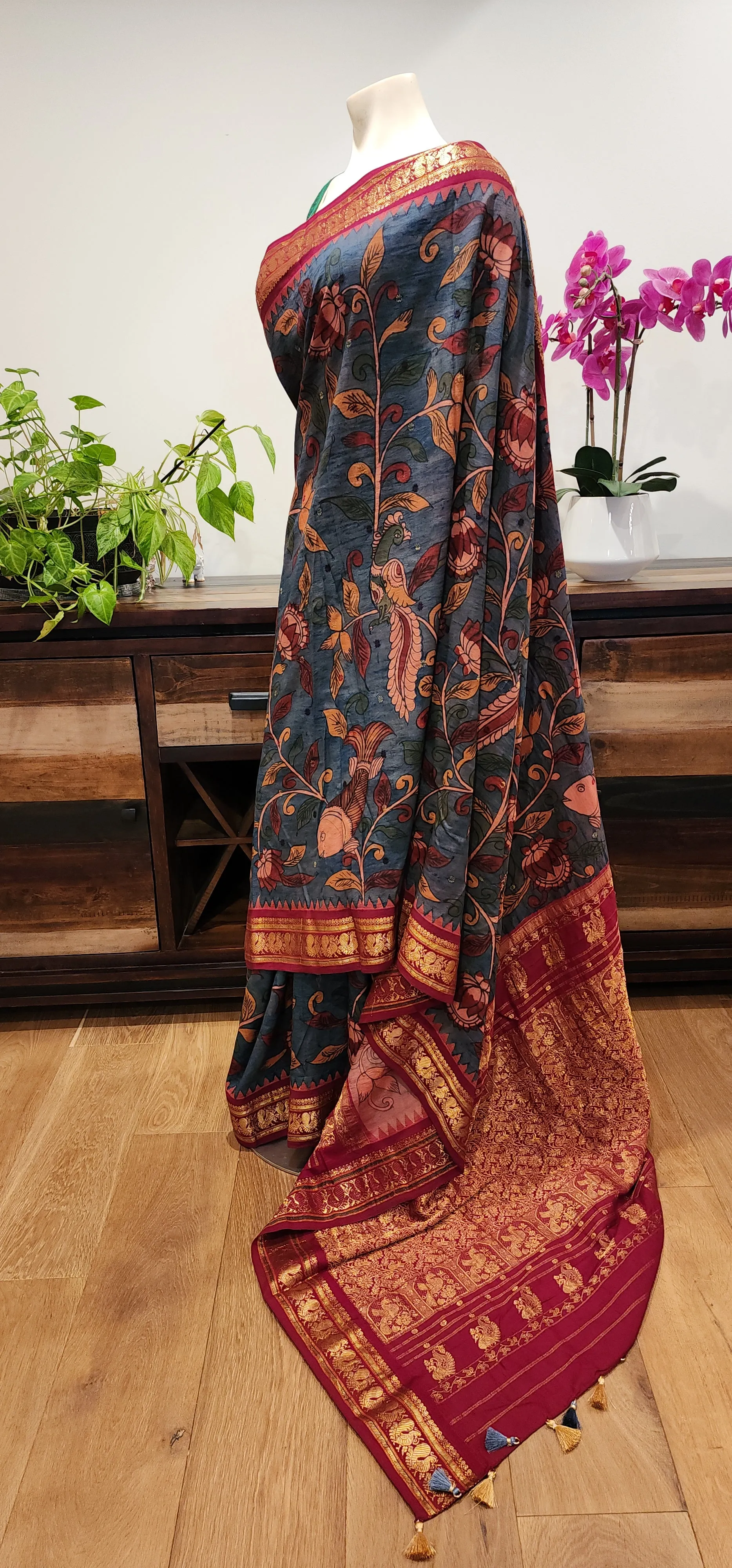 Pen kalamkari Gadwal Silk Saree Collection W/ Custom Blouse.