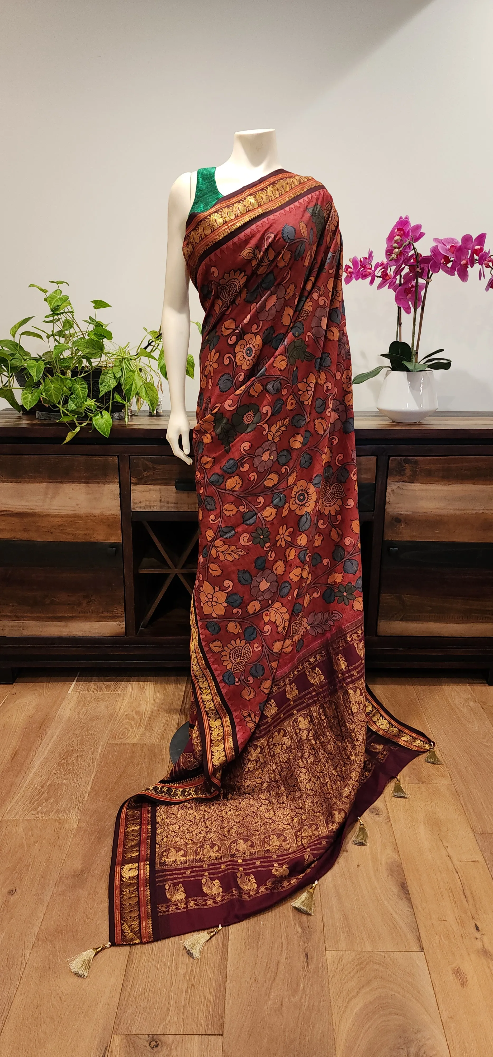 Pen kalamkari Gadwal Silk Saree Collection W/ Custom Blouse.