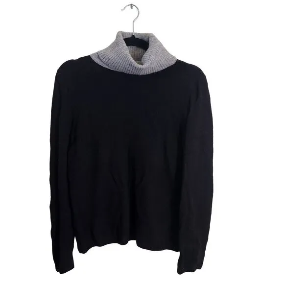 Peruvian Connection Black Gray Color Block Turtleneck Baby Alpaca Sweater Size M