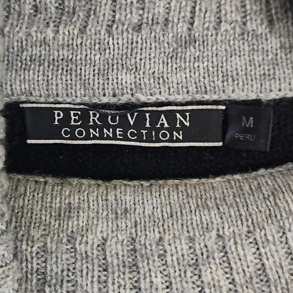Peruvian Connection Black Gray Color Block Turtleneck Baby Alpaca Sweater Size M