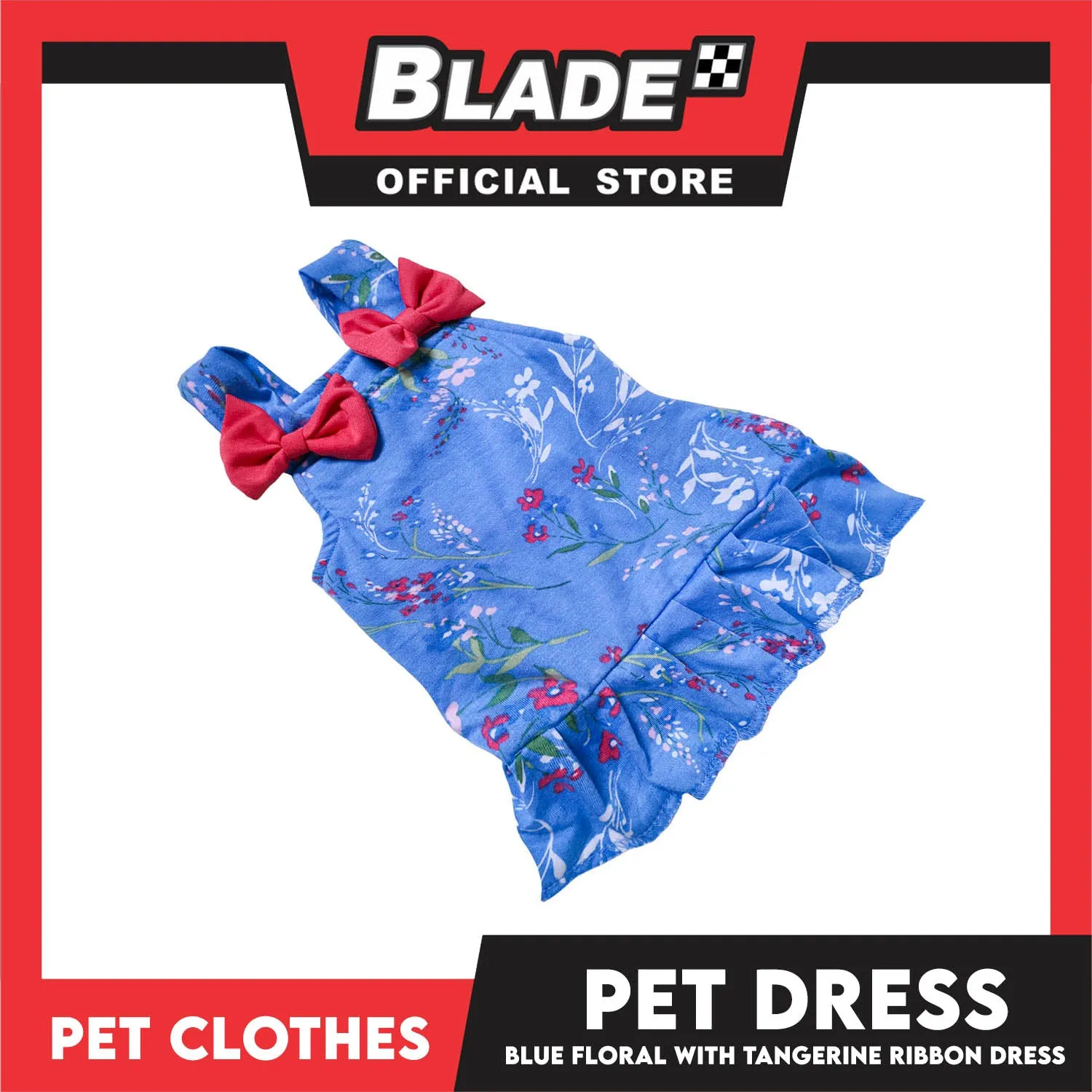 Pet Dress Blue Floral With Tangerine Ribbon Dress Pet Clothes (XL) Perfect Fit For Dogs And Cats