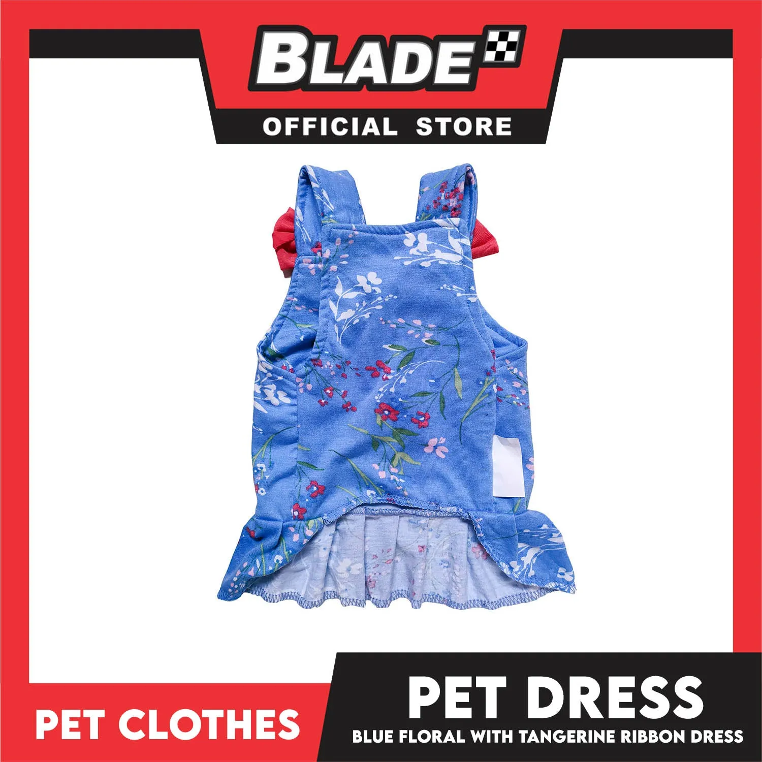 Pet Dress Blue Floral With Tangerine Ribbon Dress Pet Clothes (XL) Perfect Fit For Dogs And Cats