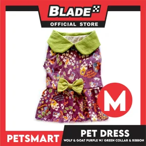 Pet Dress Wolf and Goat Design, Purple with Green Collar and Ribbon Color DG-CTN141M (Medium) Perfect Fit For Dogs And Cats