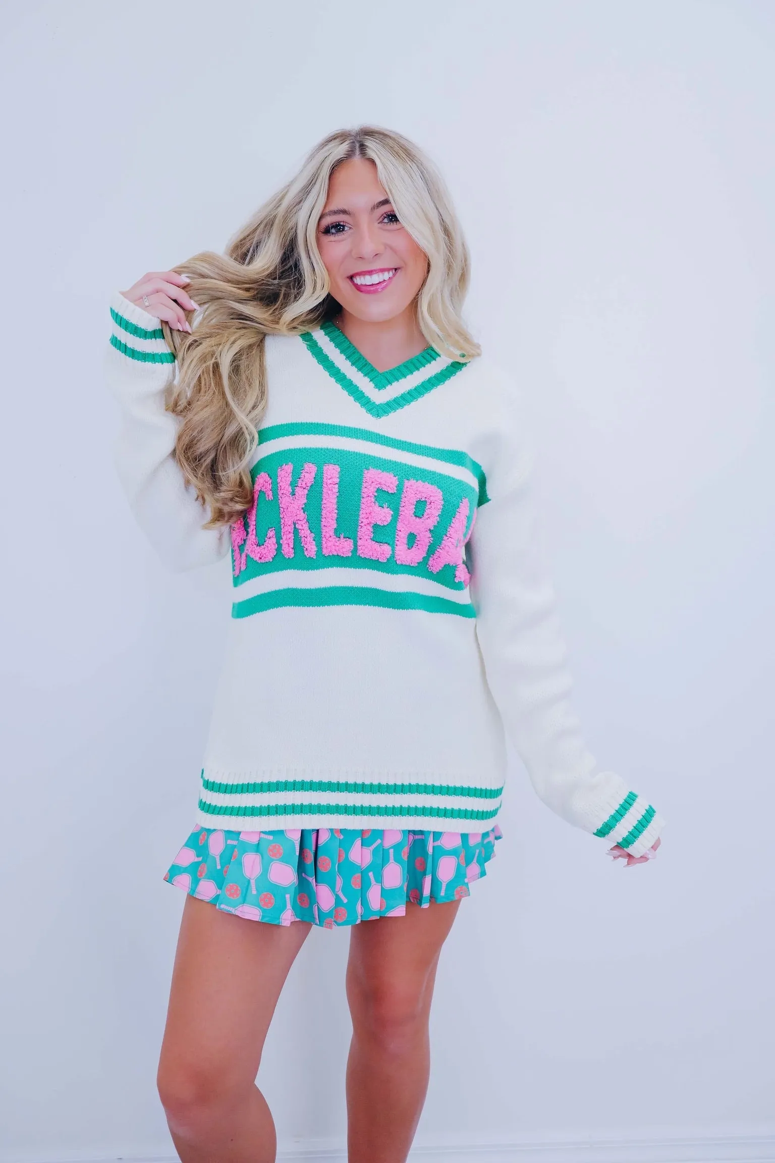 Pickleball V-Neck Knit Sweater