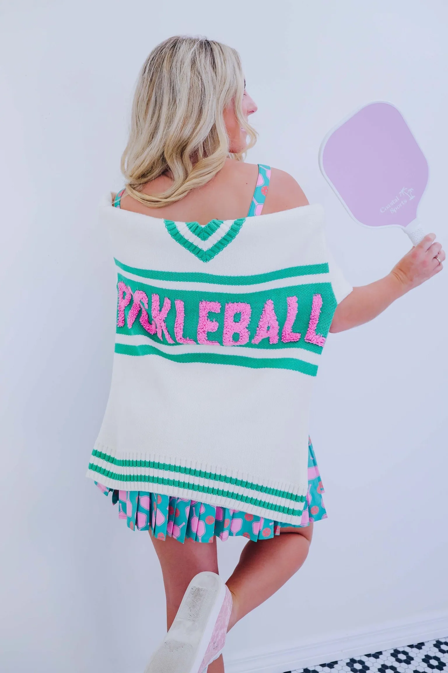Pickleball V-Neck Knit Sweater