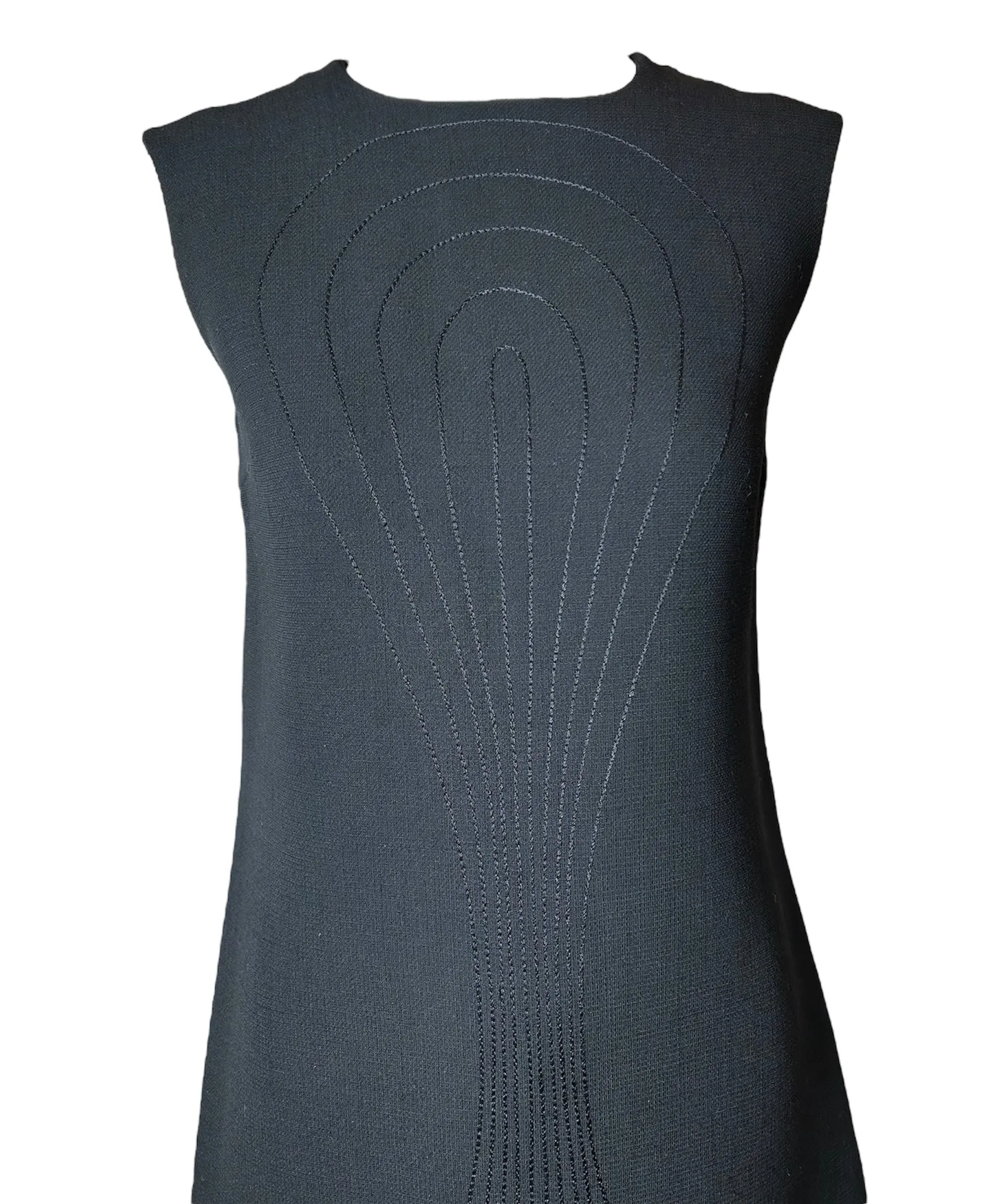 Pierre Cardin 1970s Unlabeled Double Weight Black Shift Dress