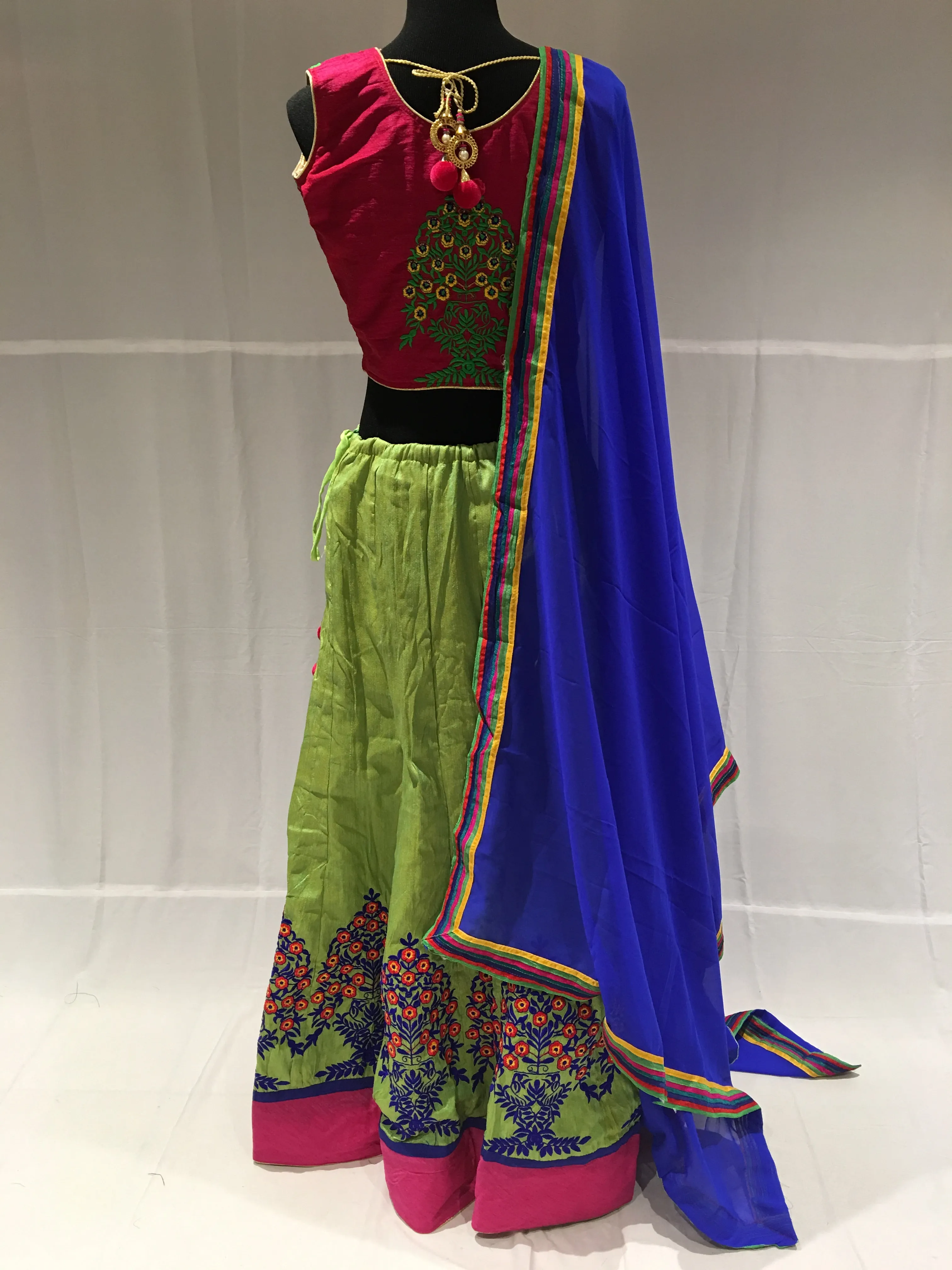 Pink and Light green Chaniya choli