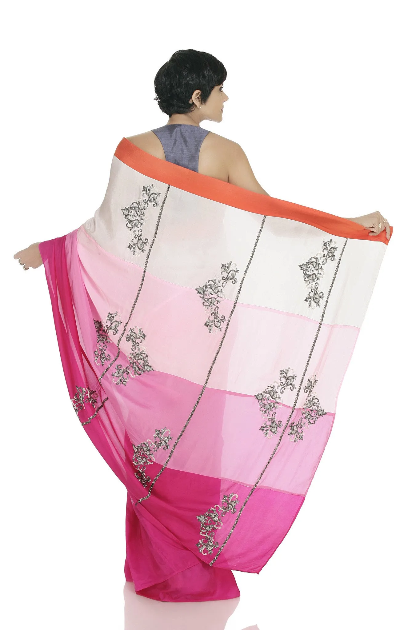 PINK PANELLED SAREE WITH HAND EMBROIDERY