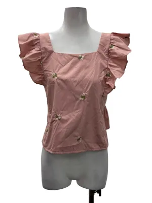 Pink Ruffle Sleeve Across Neck Blouse