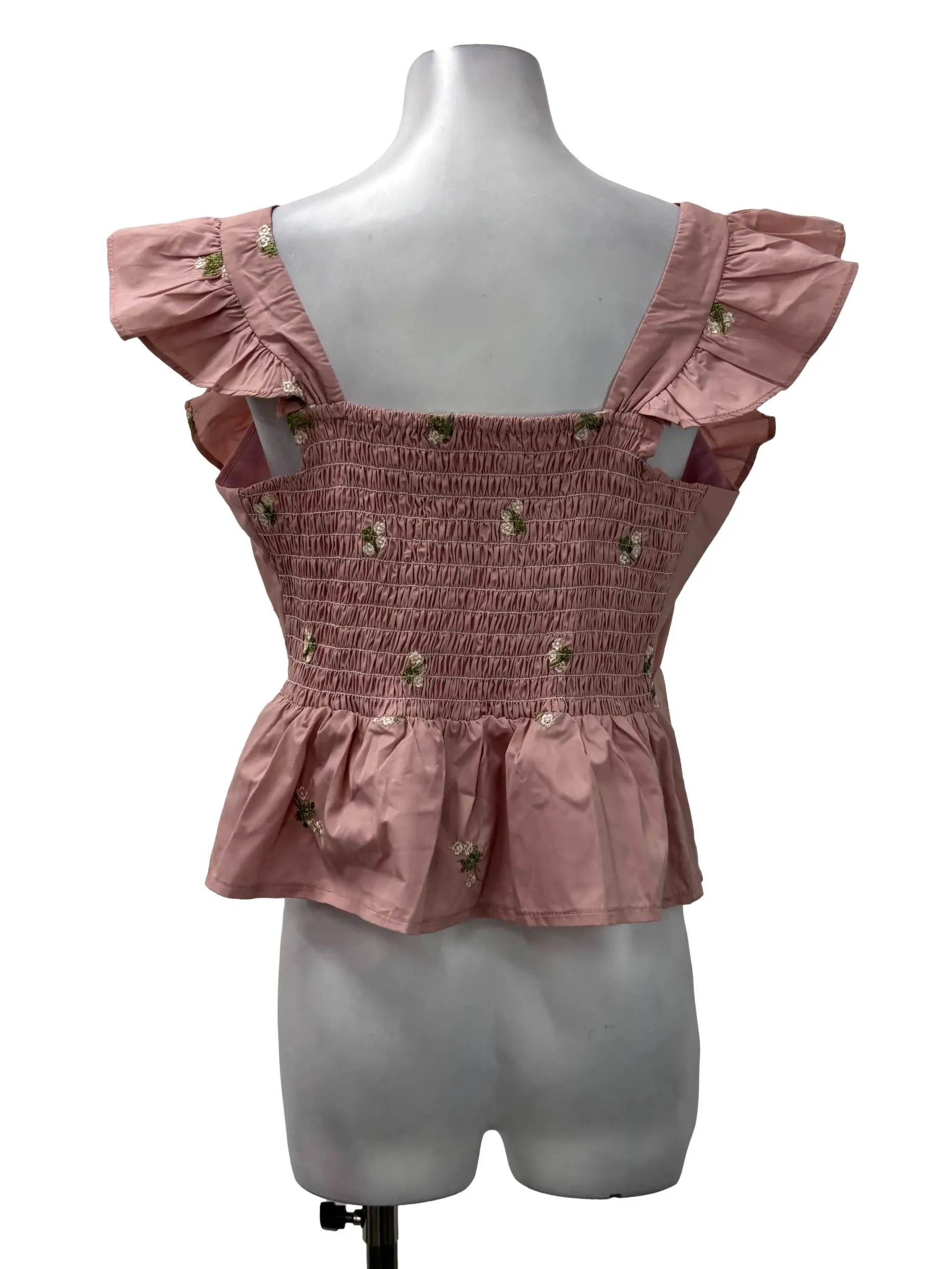 Pink Ruffle Sleeve Across Neck Blouse