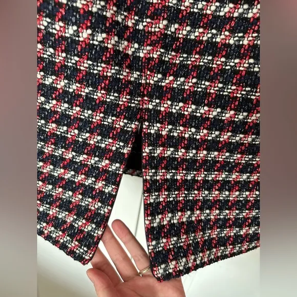 PINKO NWT Midi Skirt tweed pencil skirt US 8 cotton Red blue white