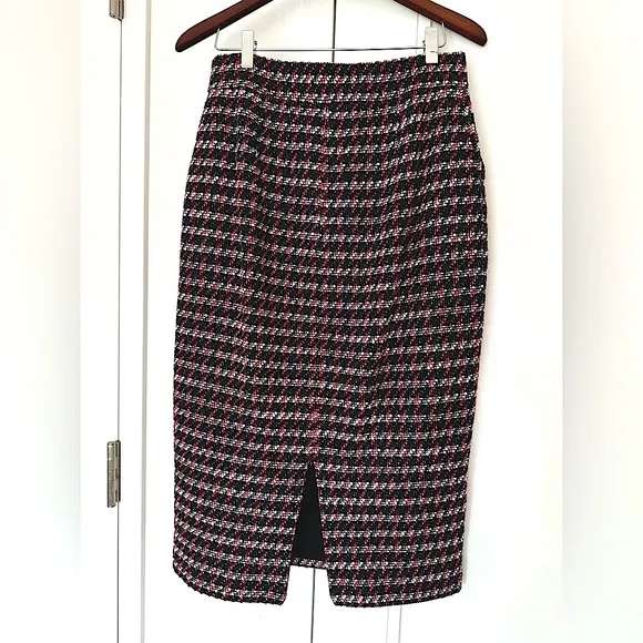 PINKO NWT Midi Skirt tweed pencil skirt US 8 cotton Red blue white
