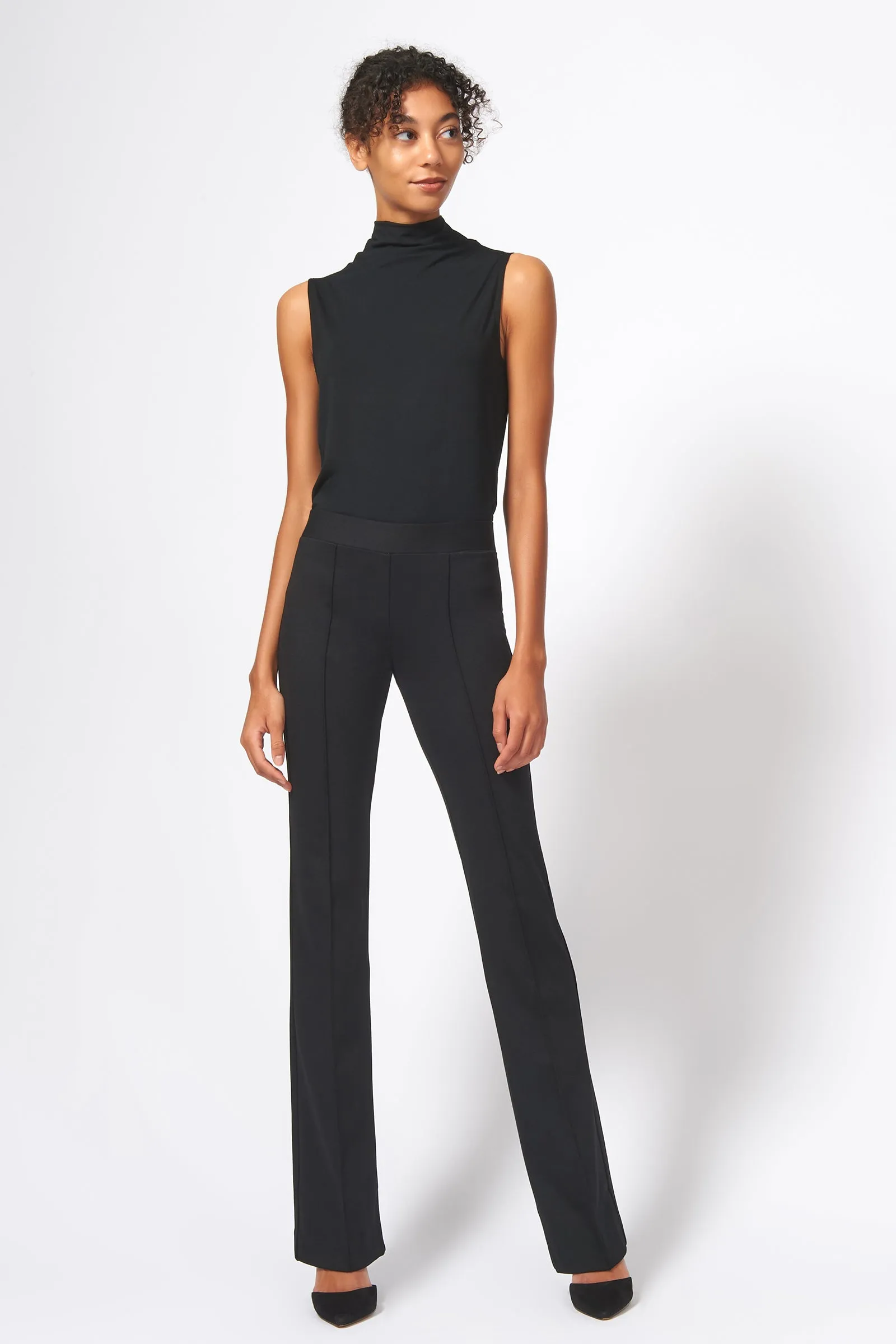 Pintuck Ponte Column Pant - Black