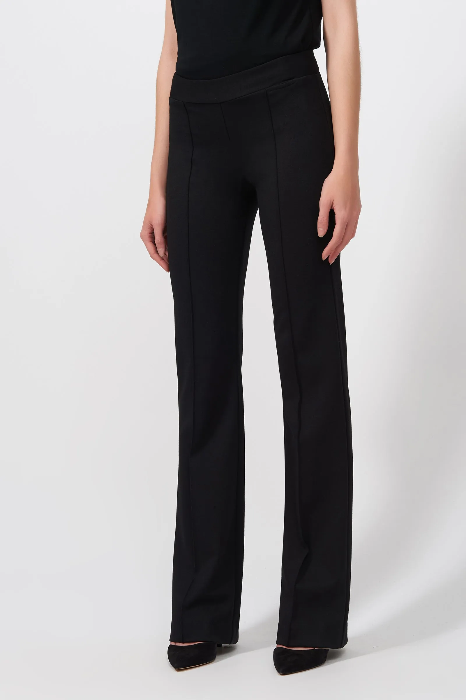 Pintuck Ponte Column Pant - Black