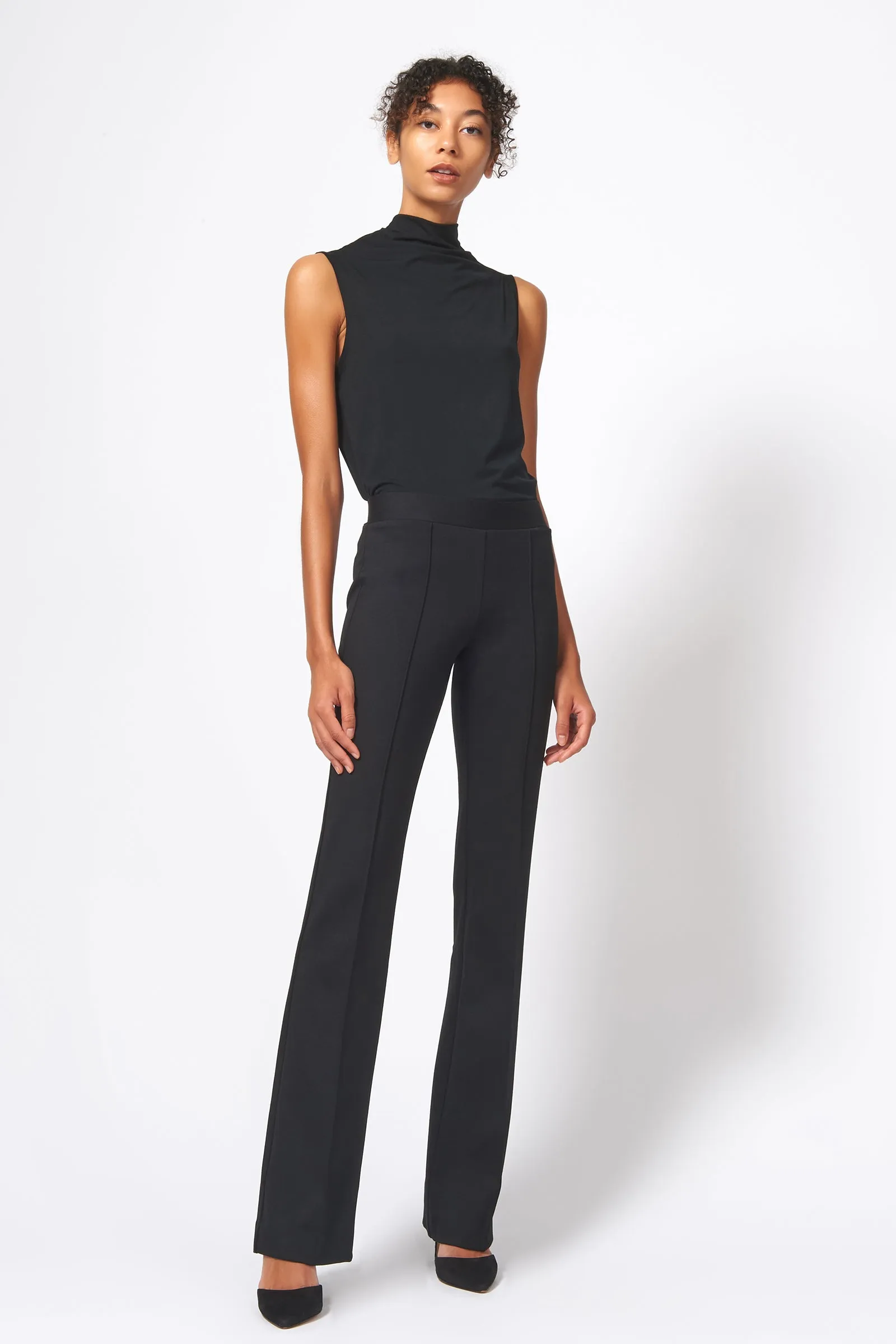 Pintuck Ponte Column Pant - Black