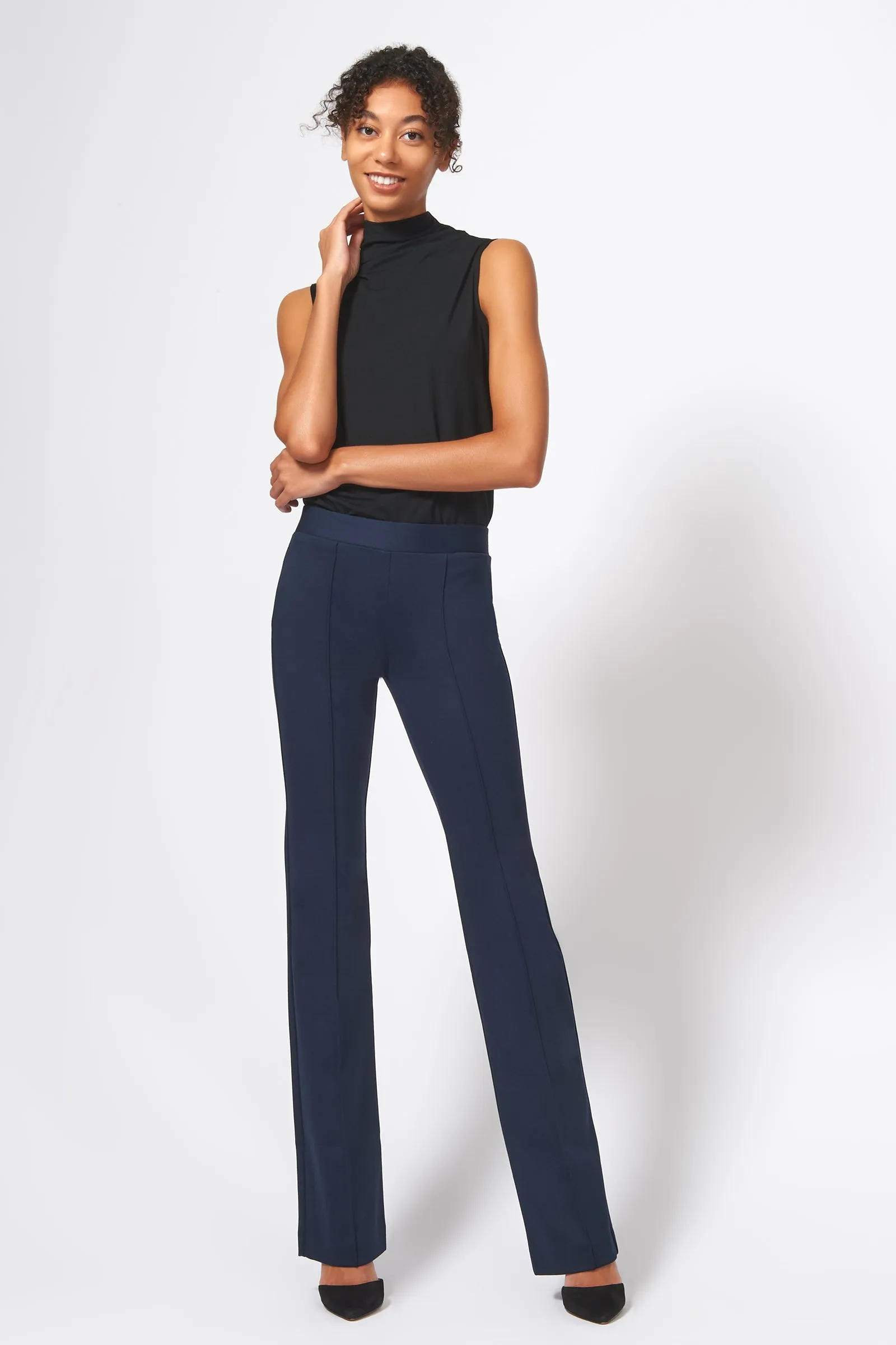 Pintuck Ponte Column Pant - Navy