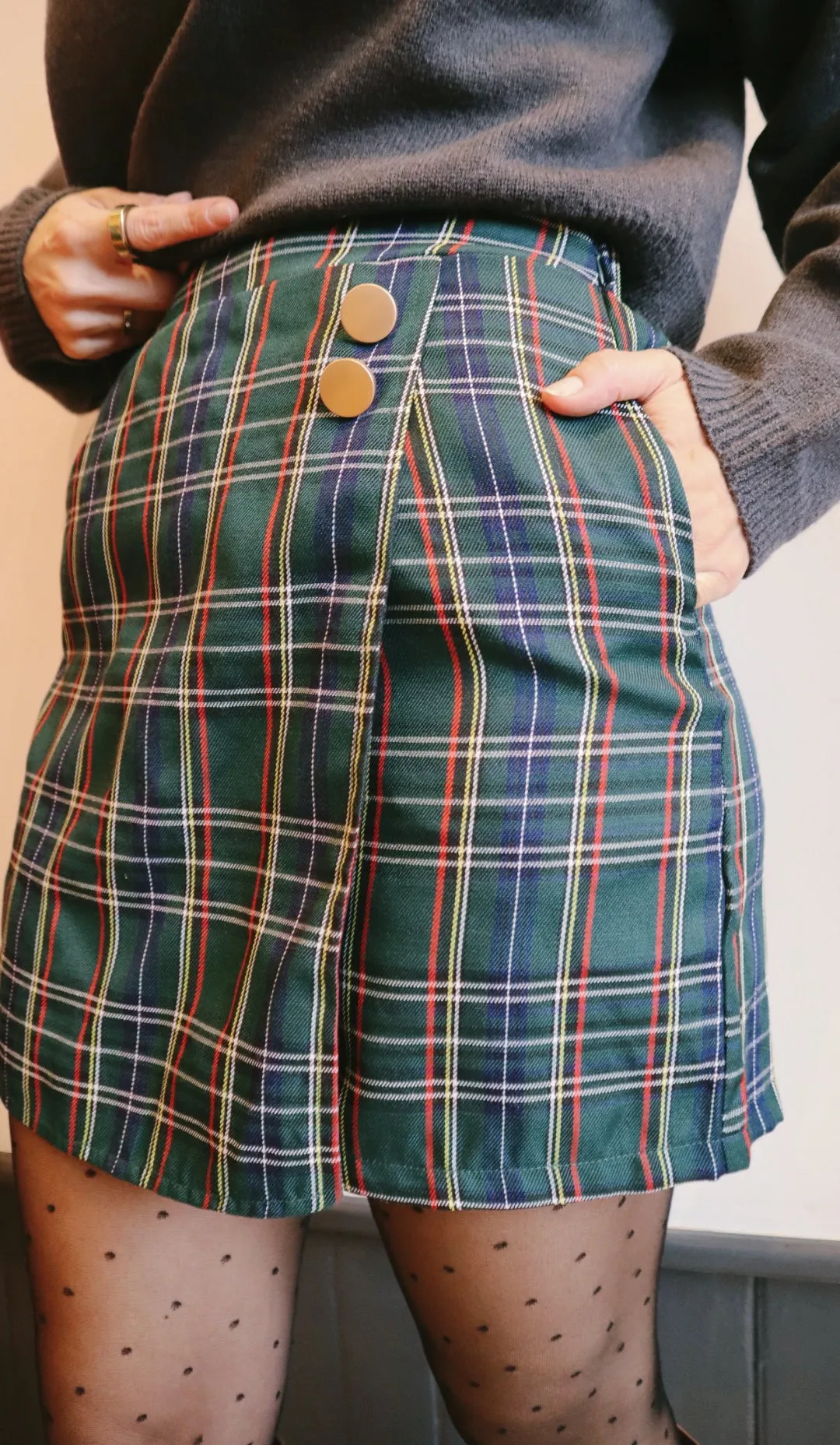 Plaid Front Wrap Skort