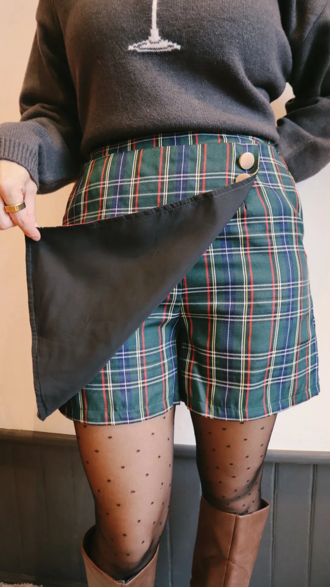 Plaid Front Wrap Skort