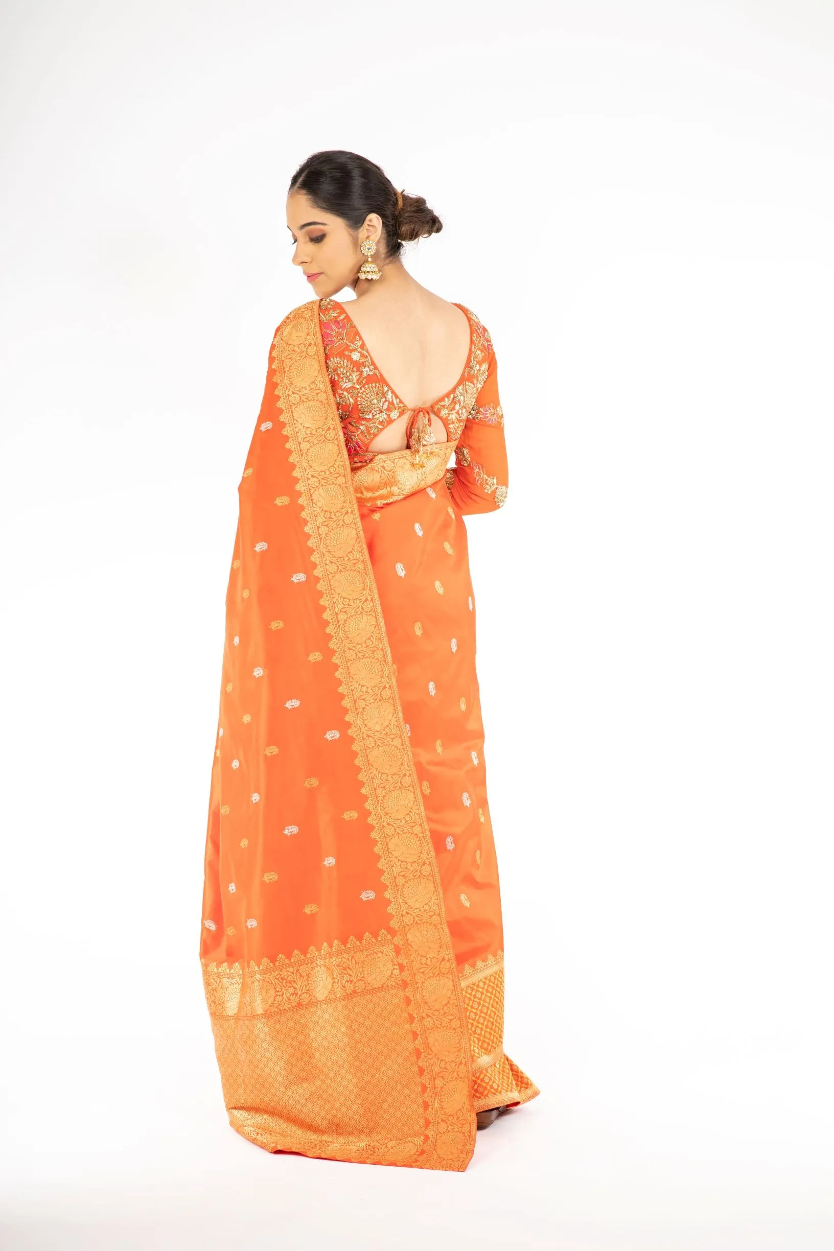 Pleasant Orange Color Banarasi Handloom Saree