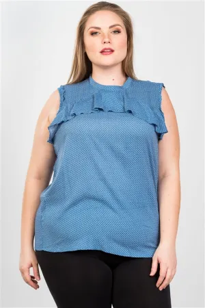 Plus || Ruffle Polka Dot Bow Back Top | Blue