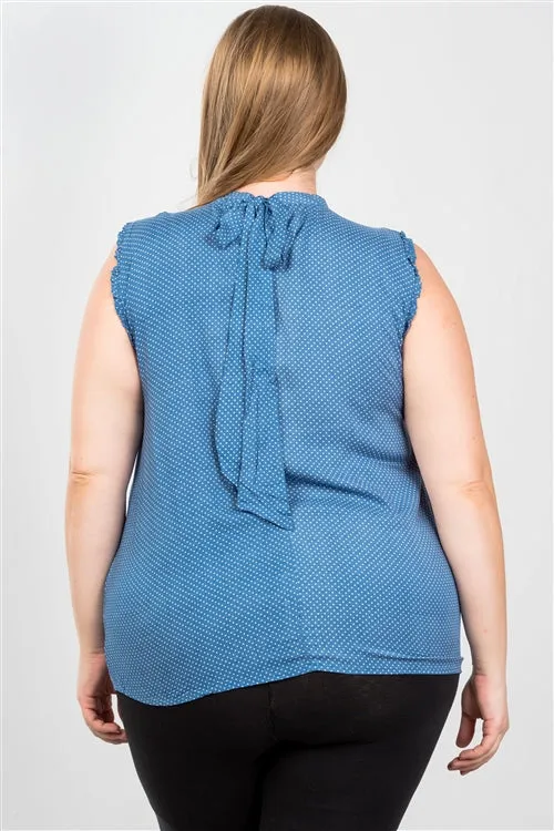 Plus || Ruffle Polka Dot Bow Back Top | Blue