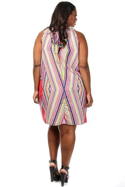 Plus Size Diamond Unique Print Shift Dress