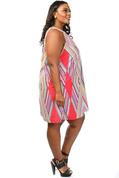 Plus Size Diamond Unique Print Shift Dress