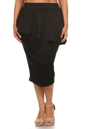 Plus Size Solid Techno Ruffled Pencil Skirt