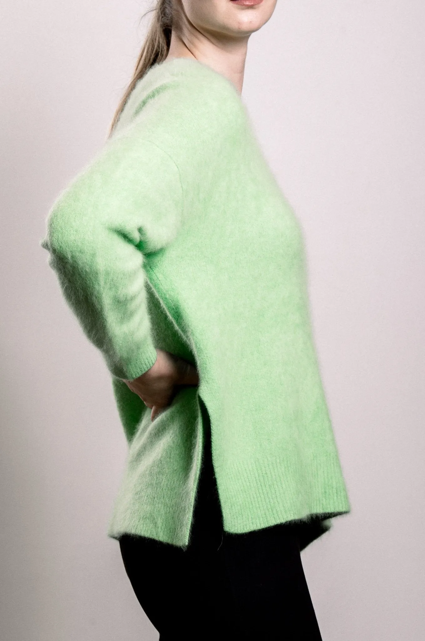Plush V-neck Sweater - Apple Green - SOLD OUT