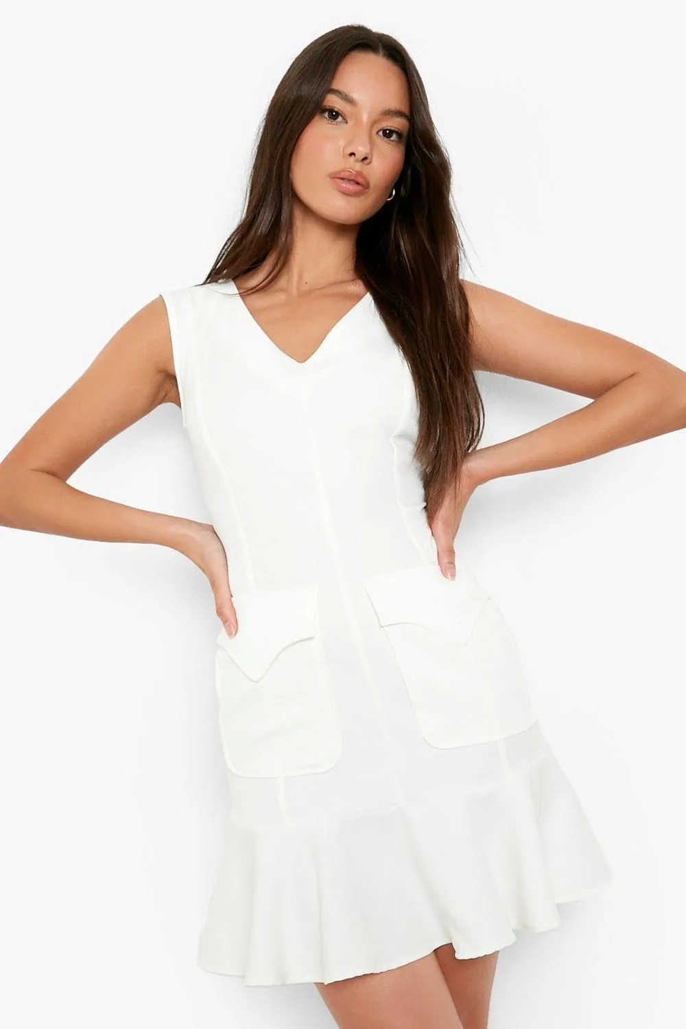 Pocket Front Drop Hem Woven Shift Dress