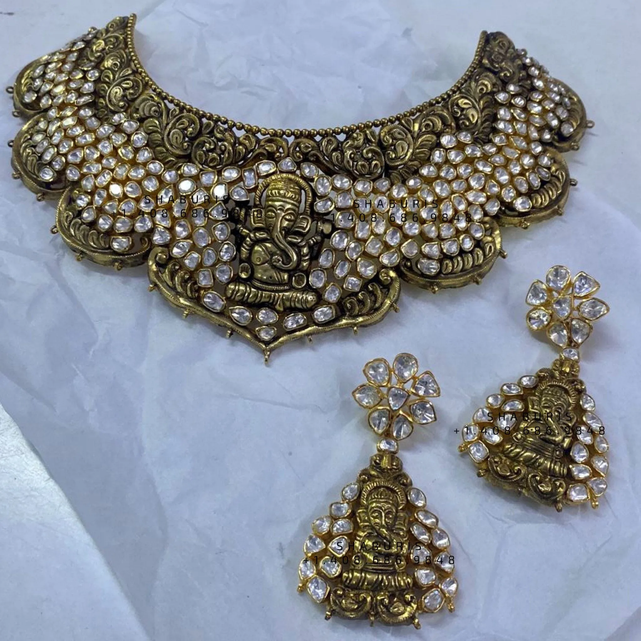 Polki Necklace Diamond Jewelry Indian Jewelry Diamond Jhumka Diamond Necklace 925 silver Antique Jewelry 22k gold plated - SHABURIS