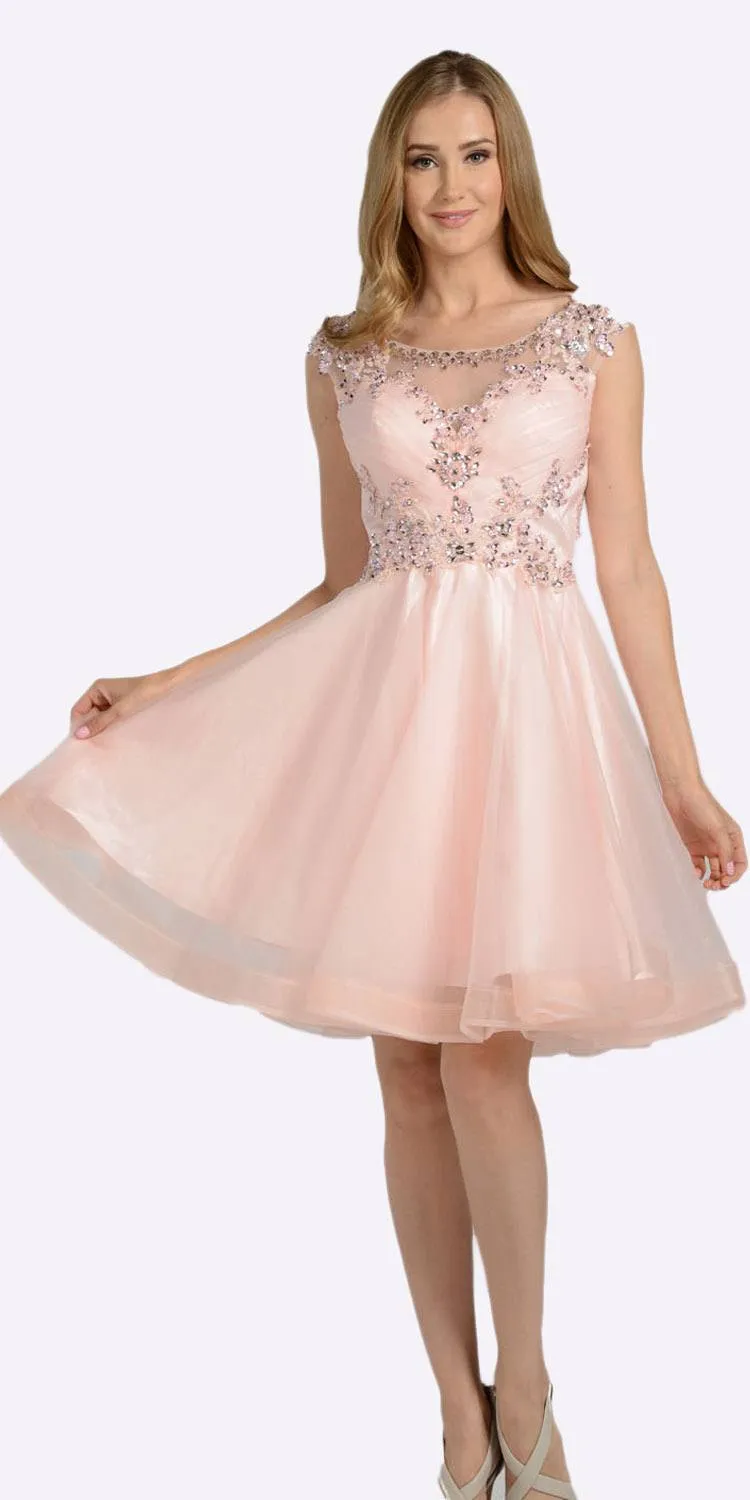 Poly USA 8098 Embellished Bodice Knee Length Illusion Dress