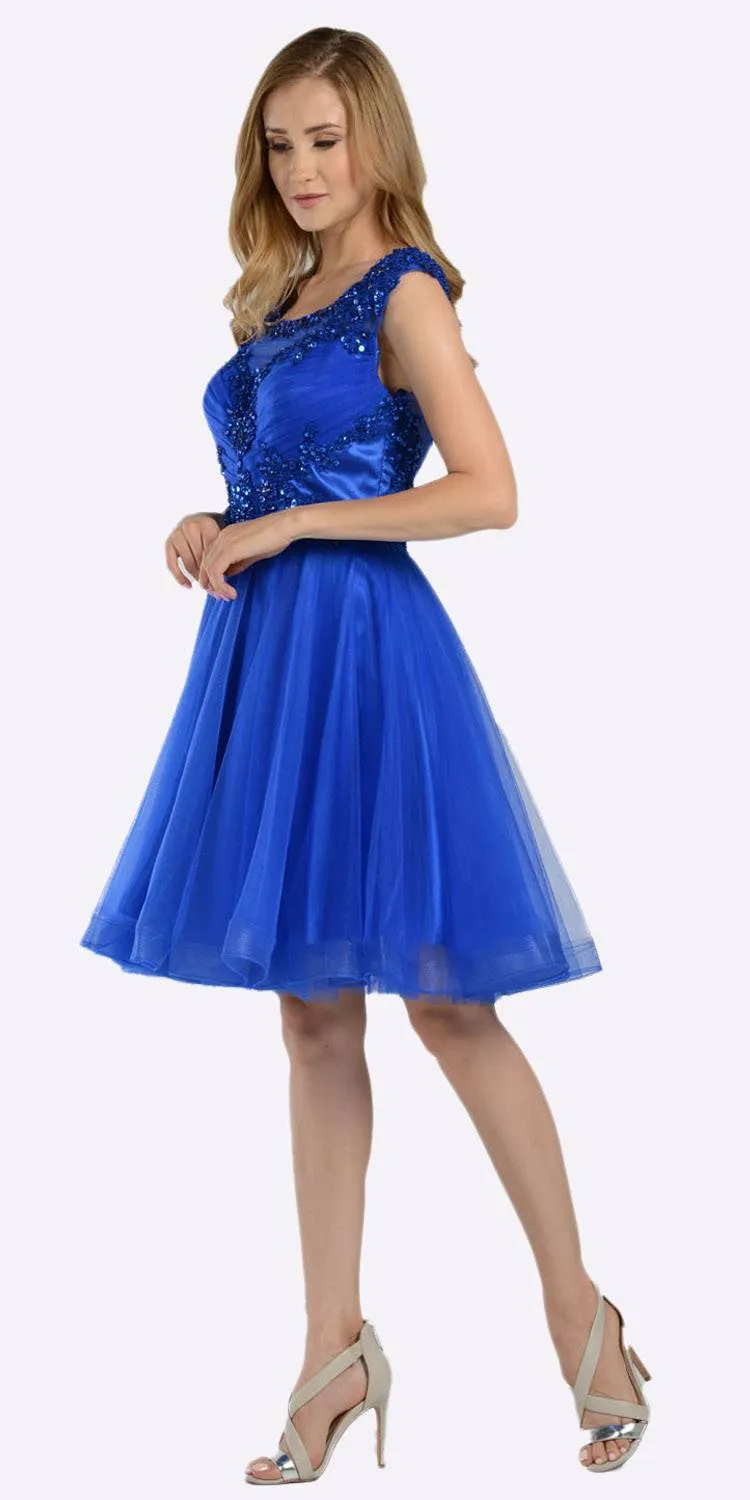 Poly USA 8098 Embellished Bodice Knee Length Illusion Dress