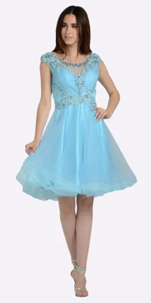 Poly USA 8098 Embellished Bodice Knee Length Illusion Dress