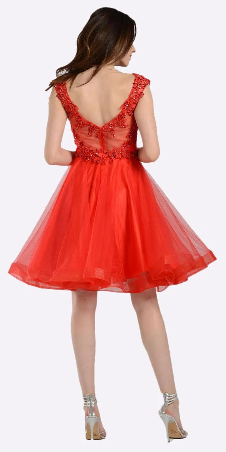 Poly USA 8098 Embellished Bodice Knee Length Illusion Dress
