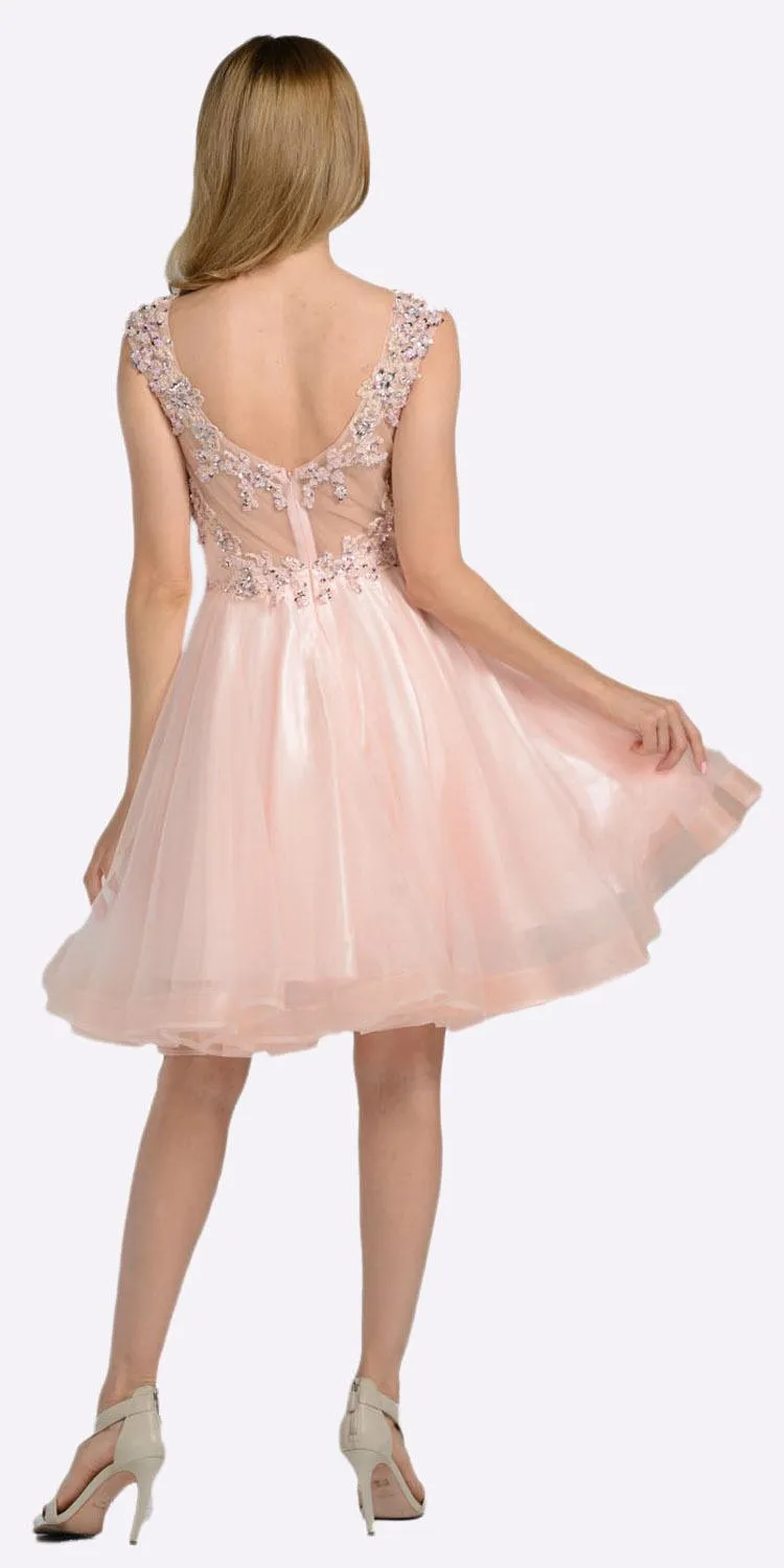 Poly USA 8098 Embellished Bodice Knee Length Illusion Dress