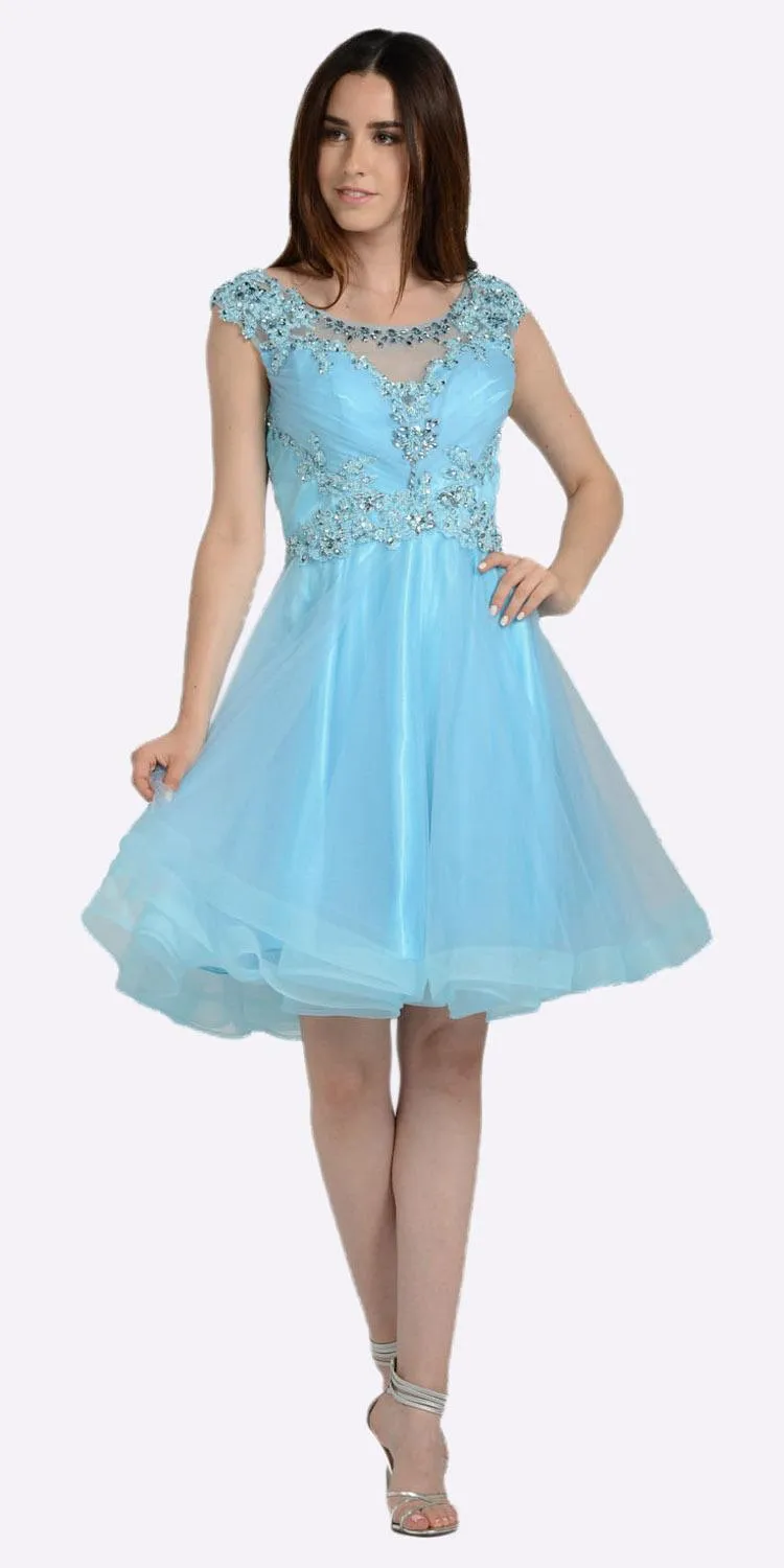 Poly USA 8098 Embellished Bodice Knee Length Illusion Dress