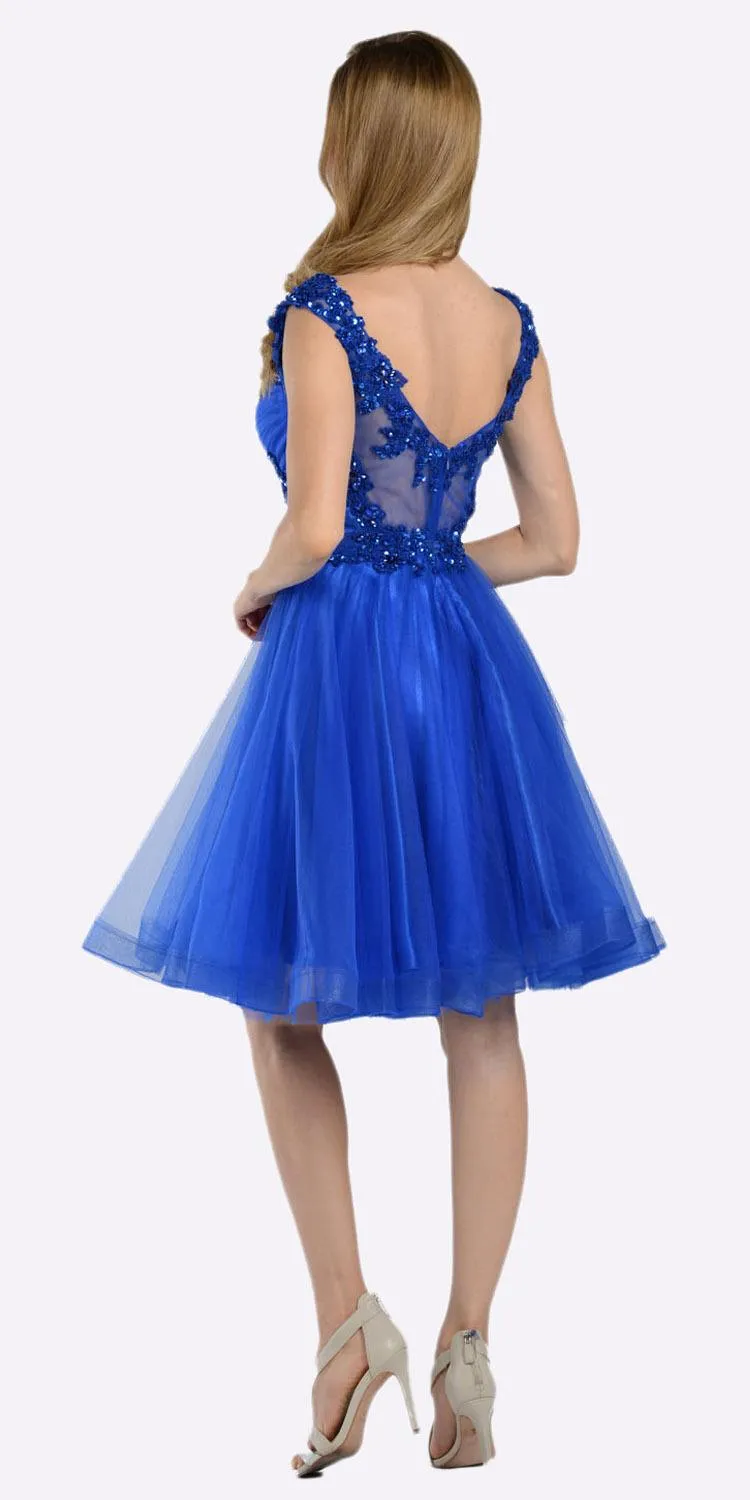Poly USA 8098 Embellished Bodice Knee Length Illusion Dress