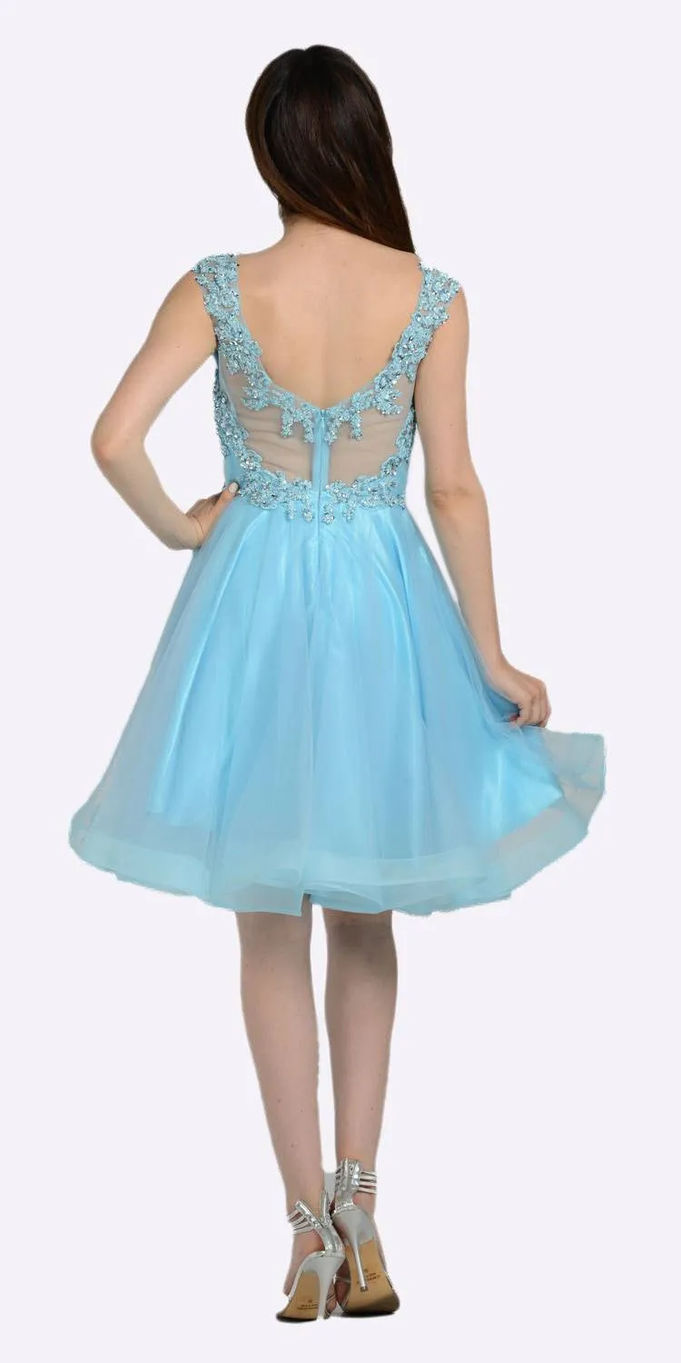 Poly USA 8098 Embellished Bodice Knee Length Illusion Dress