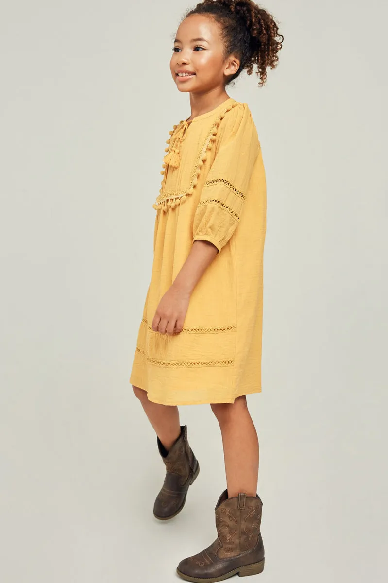 Pom-Pom Peasant Mini Dress