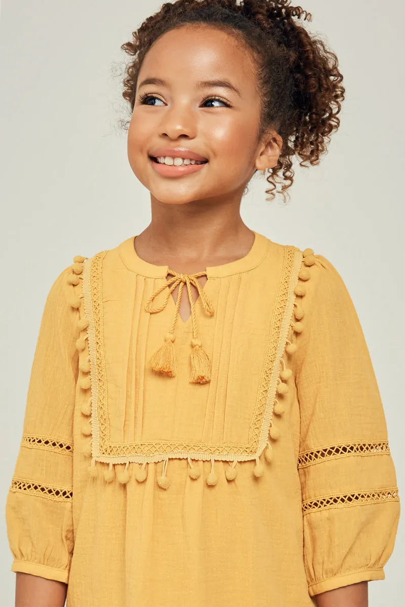 Pom-Pom Peasant Mini Dress
