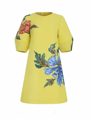 Poppy-painted Voluminous Sleeve Shift Dress