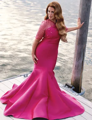 PREORDER - Fit & Flare Beaded Mikado Gown