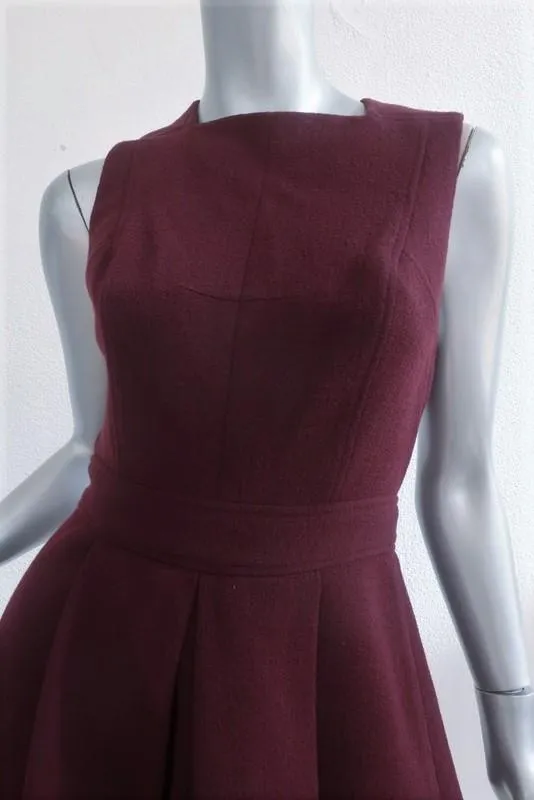 Proenza Schouler Dress Burgundy Wool-Blend Size 4 Sleeveless Fit & Flare Mini