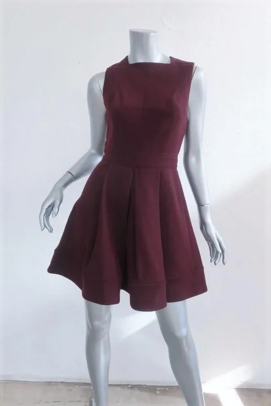 Proenza Schouler Dress Burgundy Wool-Blend Size 4 Sleeveless Fit & Flare Mini