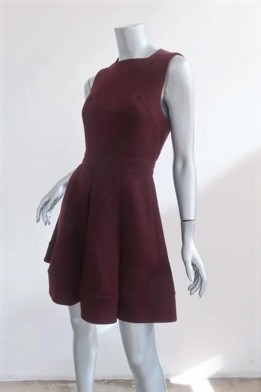 Proenza Schouler Dress Burgundy Wool-Blend Size 4 Sleeveless Fit & Flare Mini