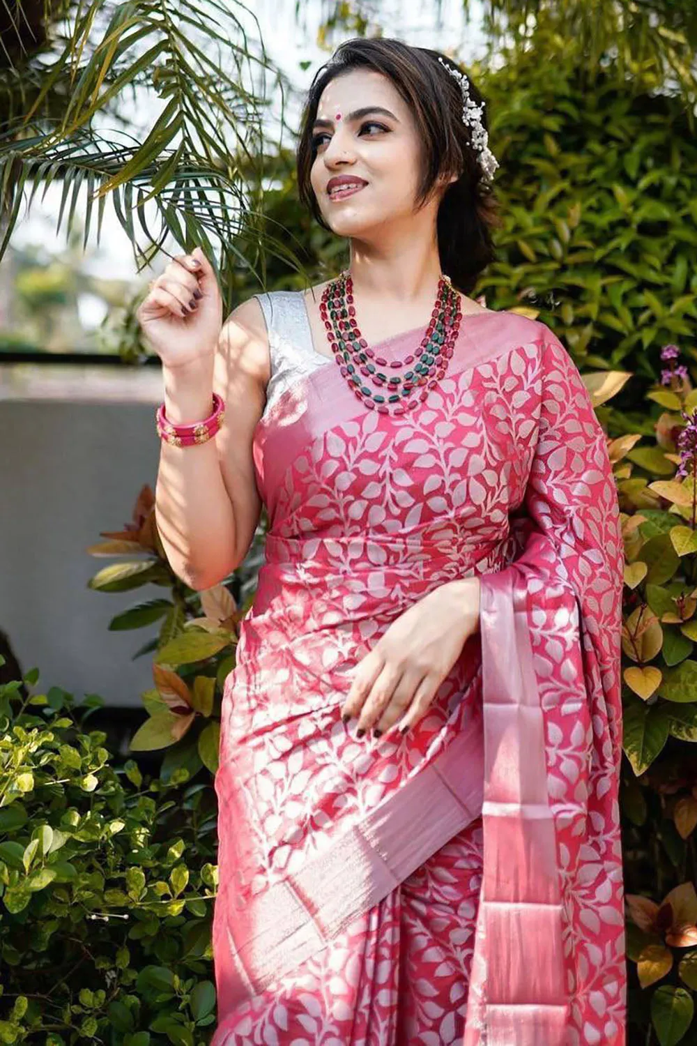 Punch Pink Soft Silk Saree With Zari Weaving Work