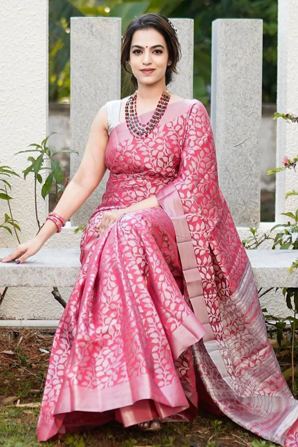 Punch Pink Soft Silk Saree With Zari Weaving Work